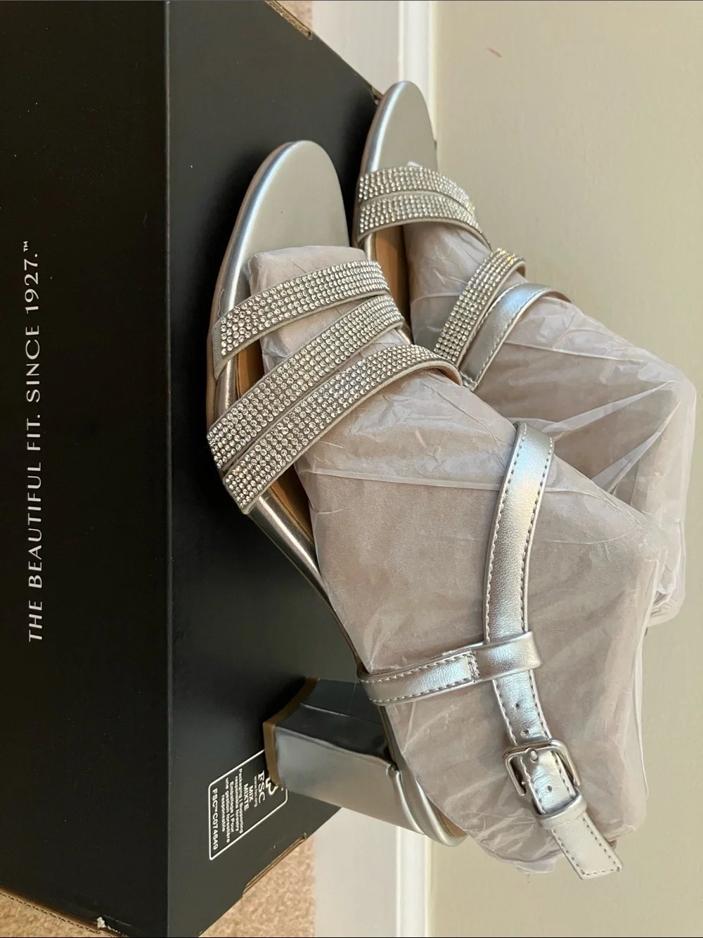 Naturalizer “Bridget” Silver Rhinestone Strap Women's Block Heel Heels
